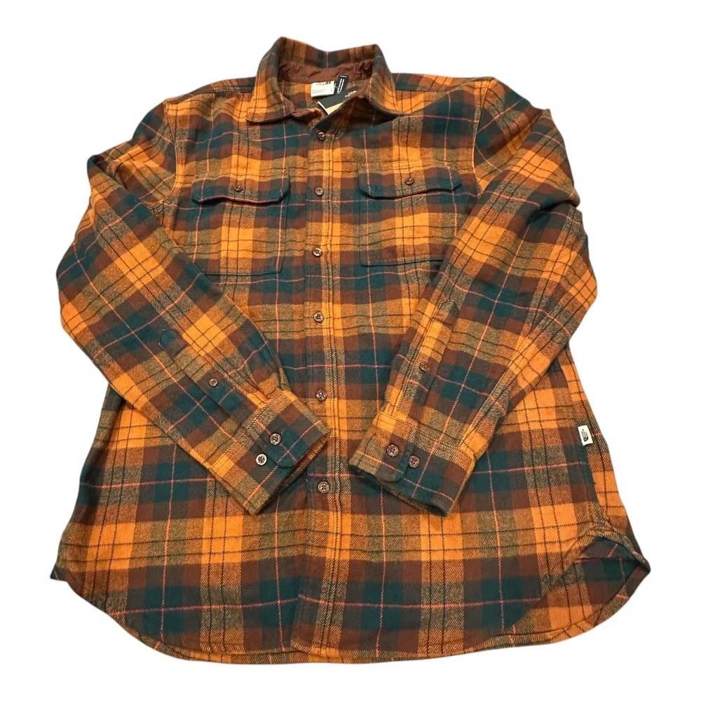 The North Face Men Med. Plaid Flannel Shirt Button Down Long Sleeve Orange Green